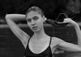 a woman in a pool